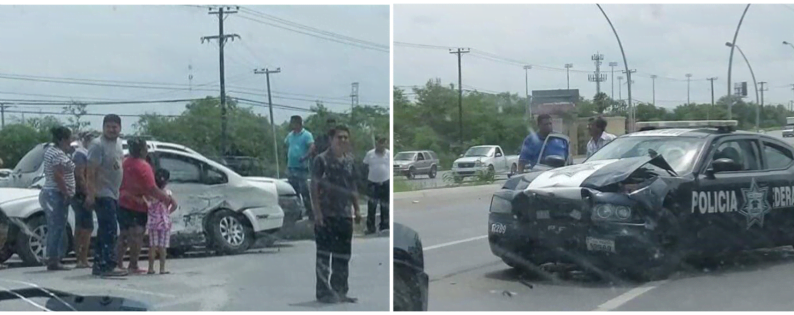 Circula en contra y choca con patrulla de la policía federal