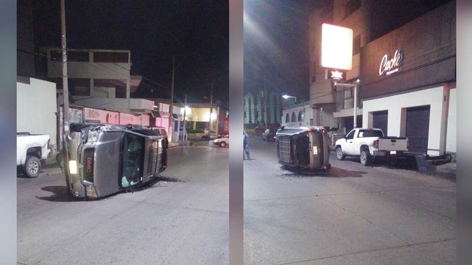 Automovilista vuelca de madrugada y huye abandonando camioneta