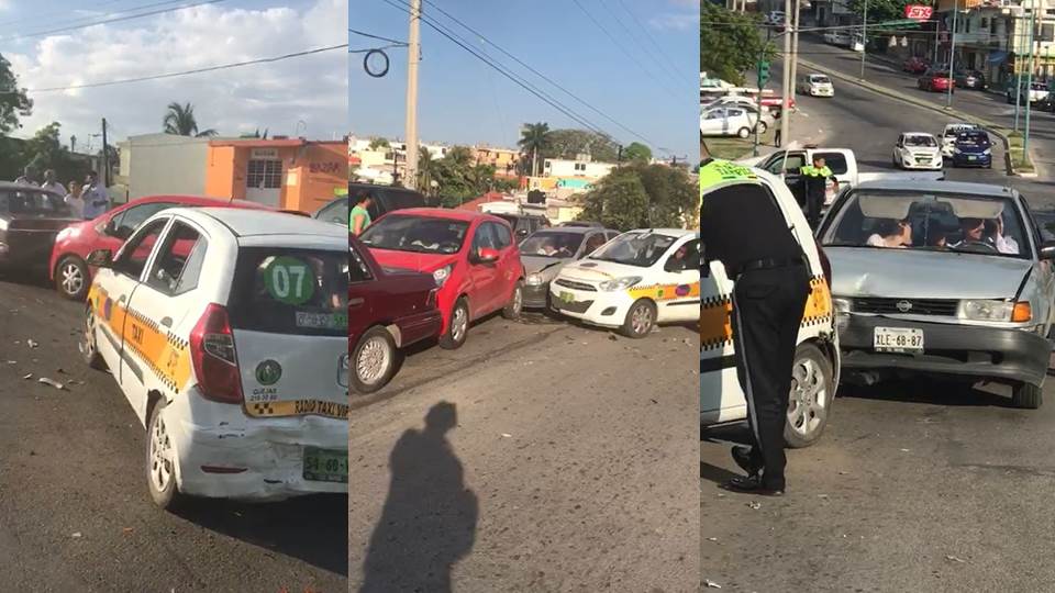 Carambola de 5 vehículos deja fuertes daños materiales