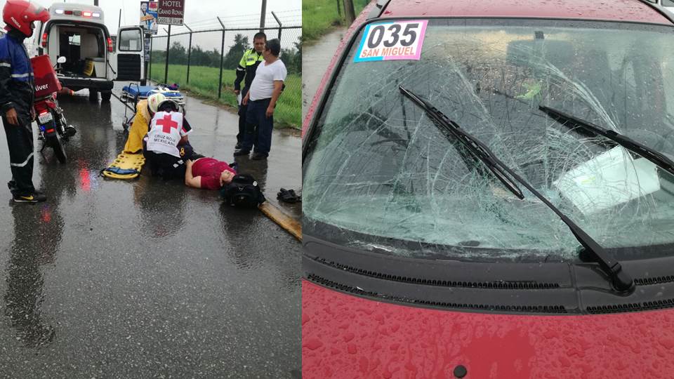 Mujer es arrollada y del golpe rompe cristal de taxi