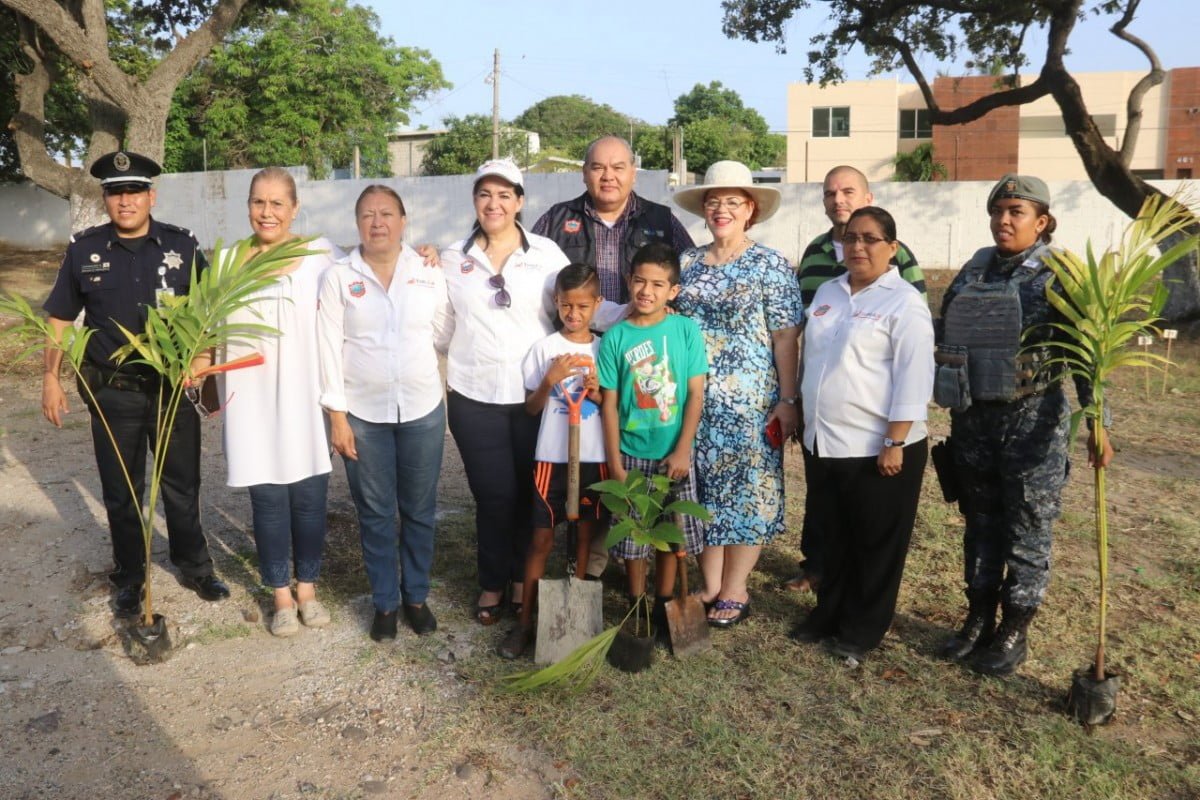 Reforesta gobierno de Tampico áreas verdes de planteles educativos