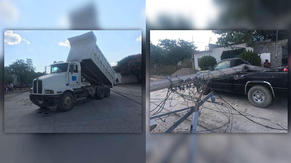 Camión de volteo derriba postes de CFE y deja sin luz a varias colonias de Victoria