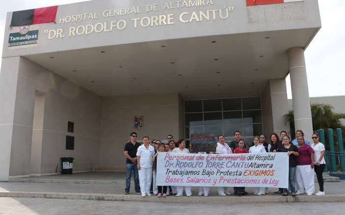 Amagan trabajadores del Hospital Torre Cantú con protesta, exigen basificación