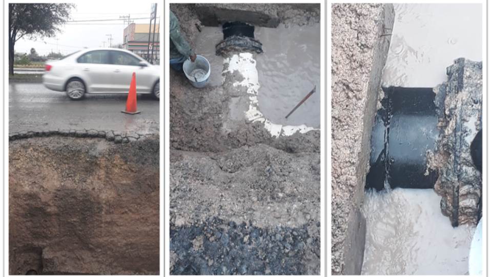 Repara COMAPA fuga de agua en bulevar Hidalgo en Reynosa