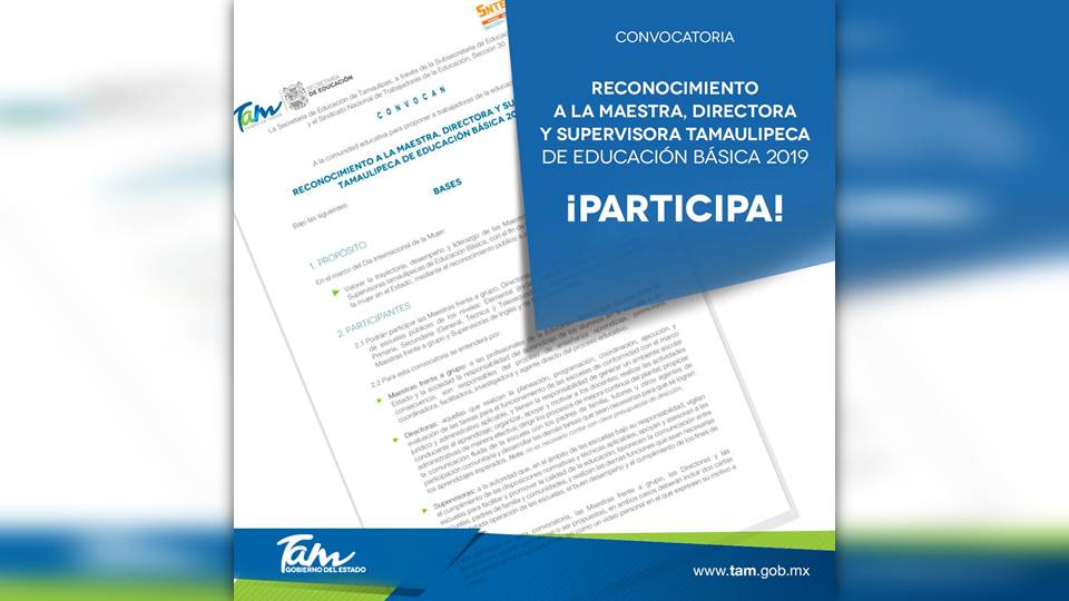 Invitan al Reconocimiento de Maestras, Directoras y Supervisoras Tamaulipecas 2019