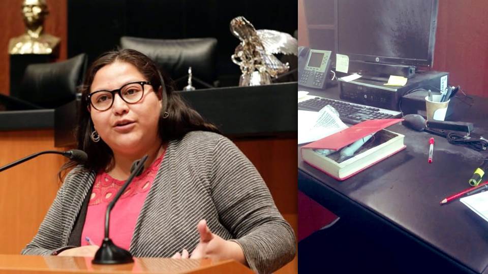Estalla libro bomba en las manos de la senadora Citlalli Hernández