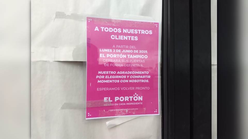 Cierra sus puertas el restaurante El Portón en Tampico