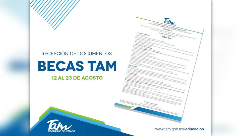 Anuncian recepción de documentos para tramitar «Becas Tam»