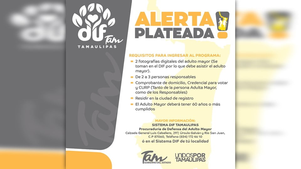 Invita Gobierno del Estado y DIF Tamaulipas a registrar a mayores de 60 años a la plataforma Alerta Plateada