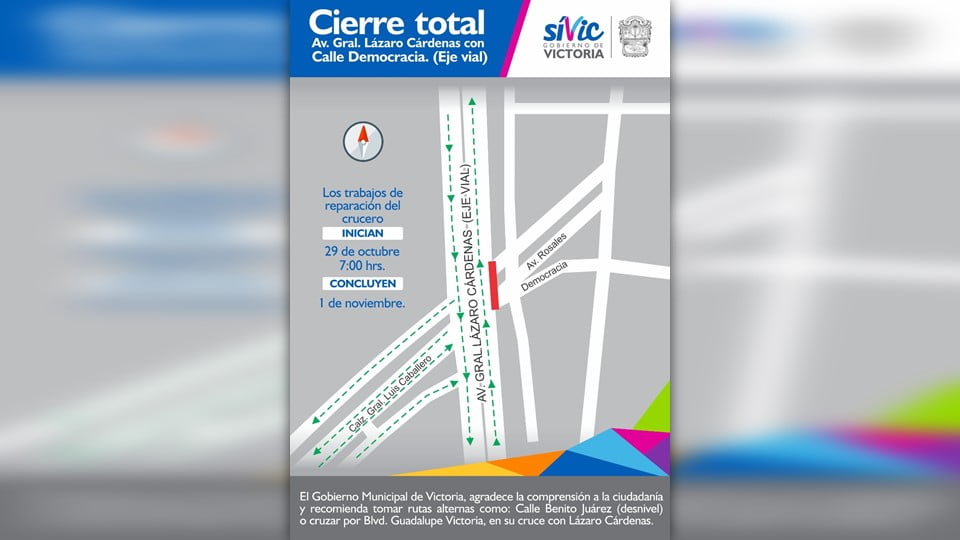 Por trabajos de reparación cierran crucero de calle Democracia con Eje Vial