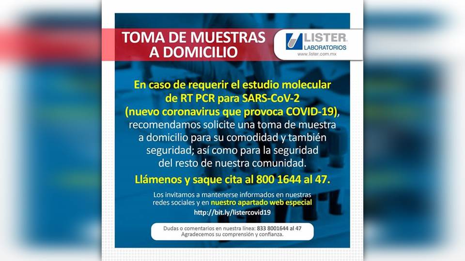 Laboratorio particular ofrece toma de muestras para Coronavirus; los resultados los tienen en 24 hrs.