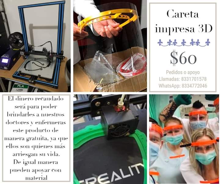 Jóvenes empresarios elaboran caretas de acetato para donar a médicos y enfermeras