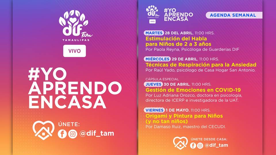 DIF Tamaulipas transmitirá en redes sociales ciclo de pláticas y talleres