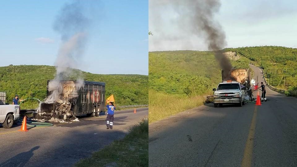 Se incendia camión cervecero en Carretera Soto la Marina