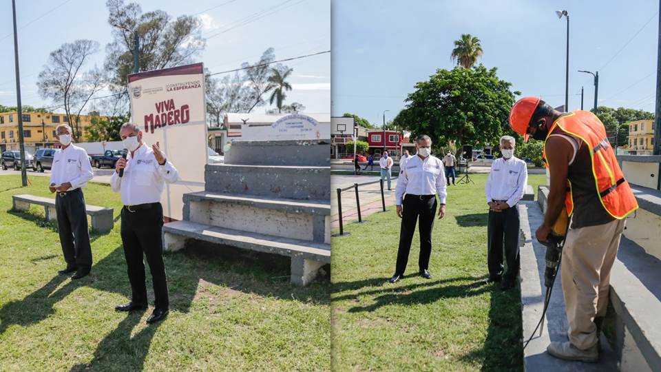 Arranca Adrián Oseguera rehabilitación de la plaza Hipódromo en Madero