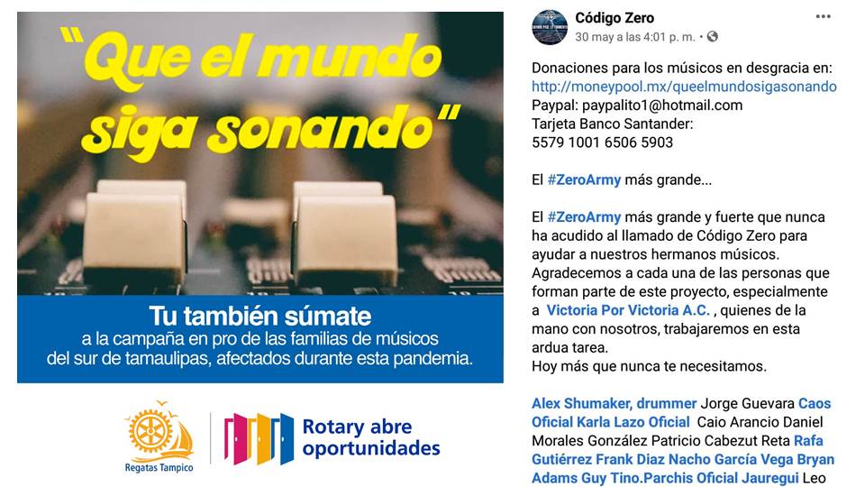 Artistas locales lanzan iniciativa en apoyo a músicos afectados por la pandemia; se suman artistas nacionales e internacionales