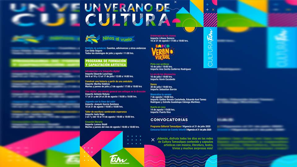 Cultura Tamaulipas prepara un verano cultural en línea.