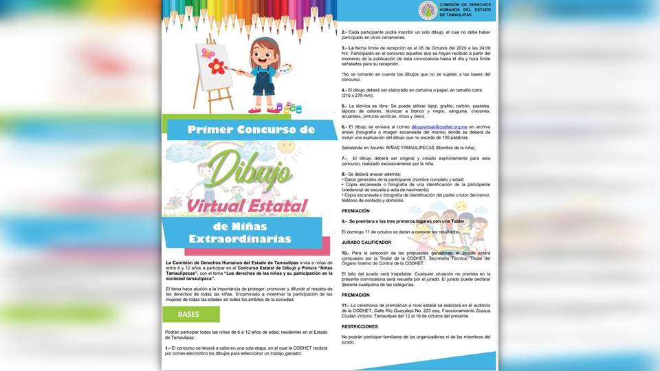 Invita CODHET a ¡Primer Concurso de Dibujo de Niñas Extraordinarias!