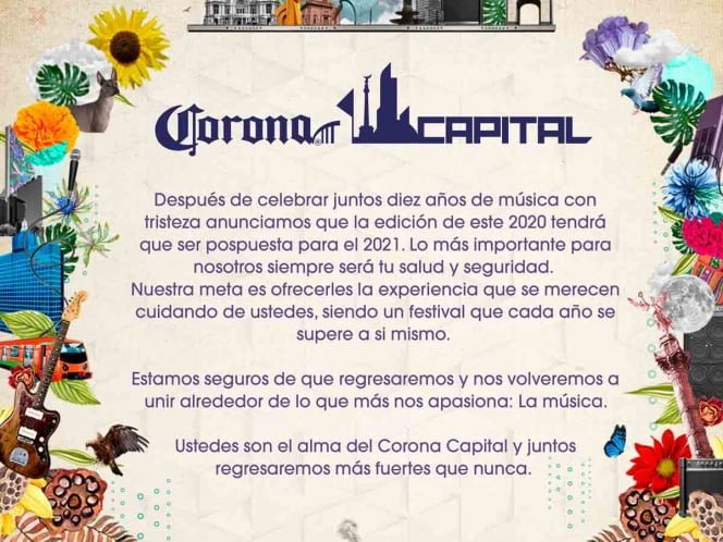 El Covid ataca de nuevo… Corona Capital pospuesto hasta 2021