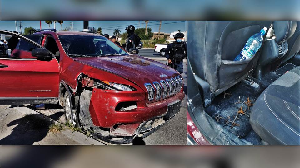 Delincuentes de Reynosa huyen en camioneta robada, chocan y dos de ellos son detenidos