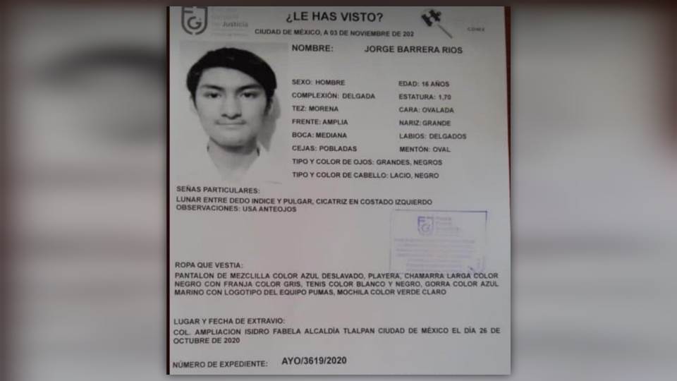 Le juegan broma de supuesto examen y ahora el menor Jorge Barrera está desaparecido