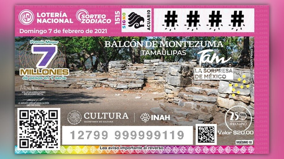 Zona arqueológica de Tamaulipas, imagen del próximo sorteo de la Lotería Nacional