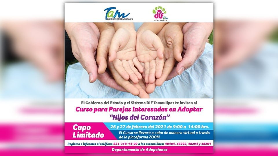 Invita DIF Tamaulipas a curso virtual “Hijos del Corazón” para parejas que desean adoptar