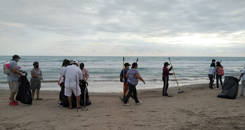 Gobierno de Ciudad Madero retira sargazo de Playa Miramar