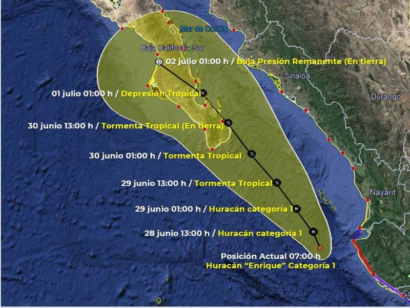 ‘Enrique’ se mantiene como huracán categoría I; provocará lluvias en nueve estados