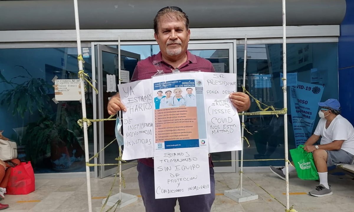 Protesta en ISSSTE de Tampico, exige médico equipo necesario contra COVID 