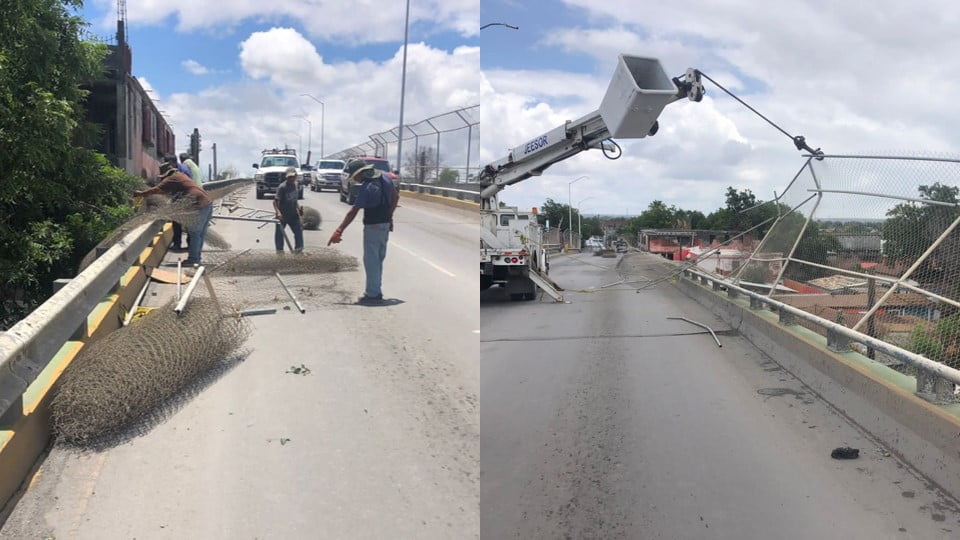 Retiran malla dañada de puente Venezuela en Nuevo Laredo