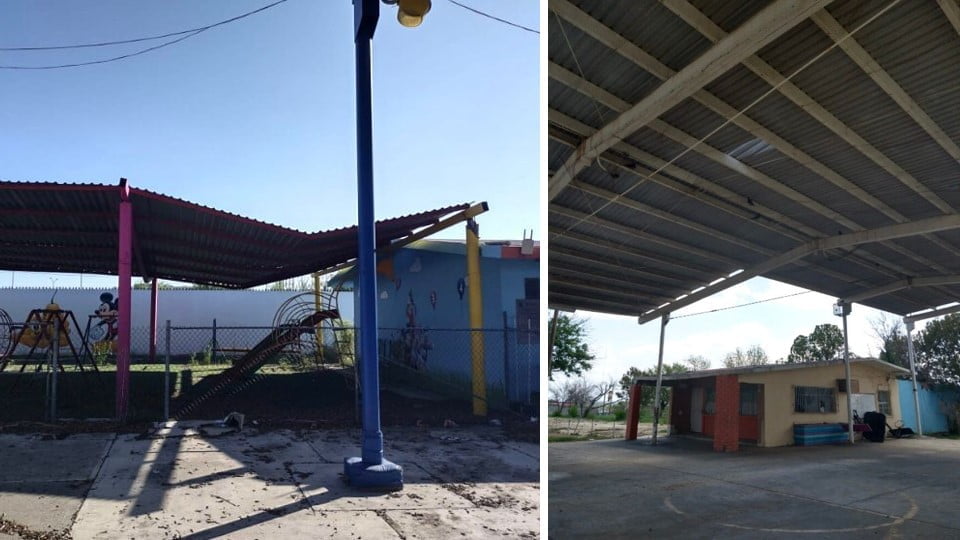 Retiran en Nuevo Laredo estructuras de techumbre dañadas de 21 escuelas