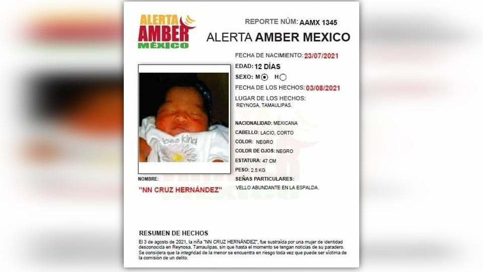 Ya fue localizada recién nacida, robada de manos de su madre en Reynosa