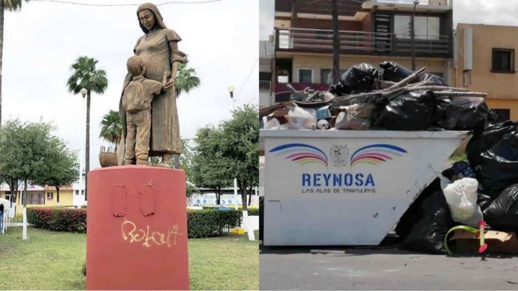 Monumento a la madre en Reynosa es usado como basurero