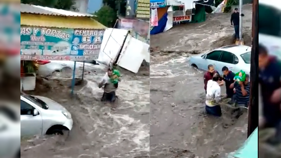 Vecinos rescatan a bebé, era arrastrado por la corriente en Ecatepec