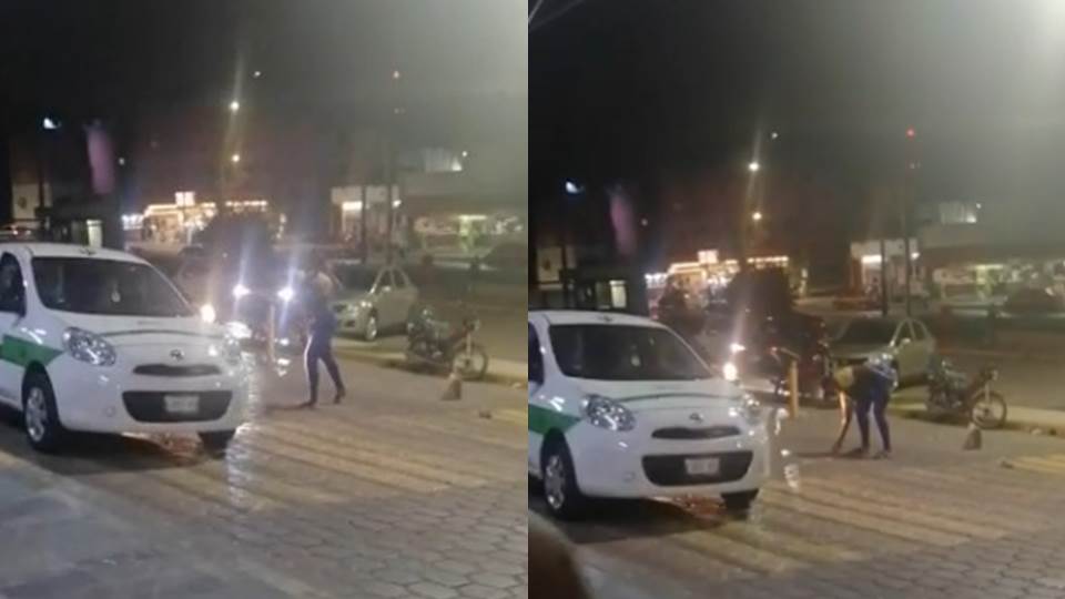 Mujer africana apedrea taxis en la central de Tampico y la detienen