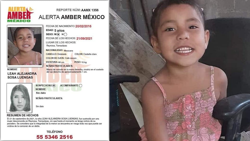 Activan Alerta Amber en Reynosa tras desaparición de la pequeña Leah Alejandra