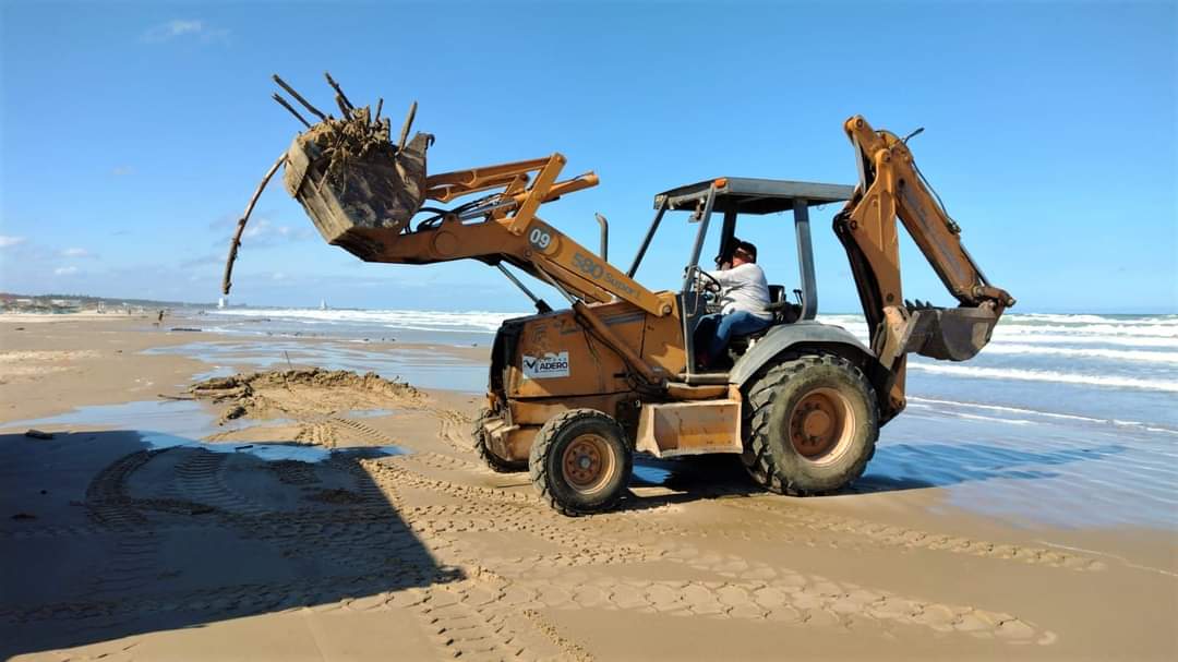 Con maquinaria pesada retiran palizada en Playa Miramar de Cd. Madero