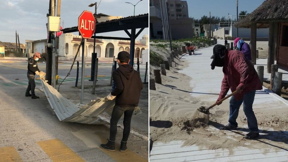 Gobierno de Ciudad Madero rehabilita áreas afectadas por norte en Playa Miramar