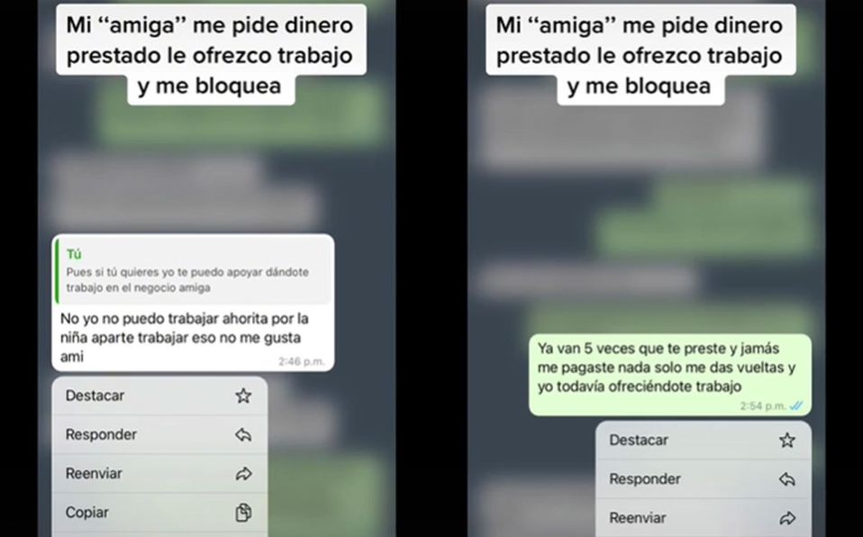Bloquea a amiga por ofrecerle empleo en vez de prestarle