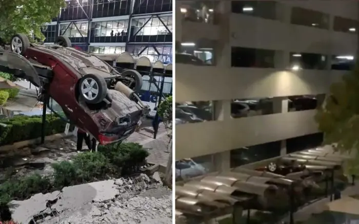 Accidente en Universidad la Salle…. Auto cayó del tercer piso