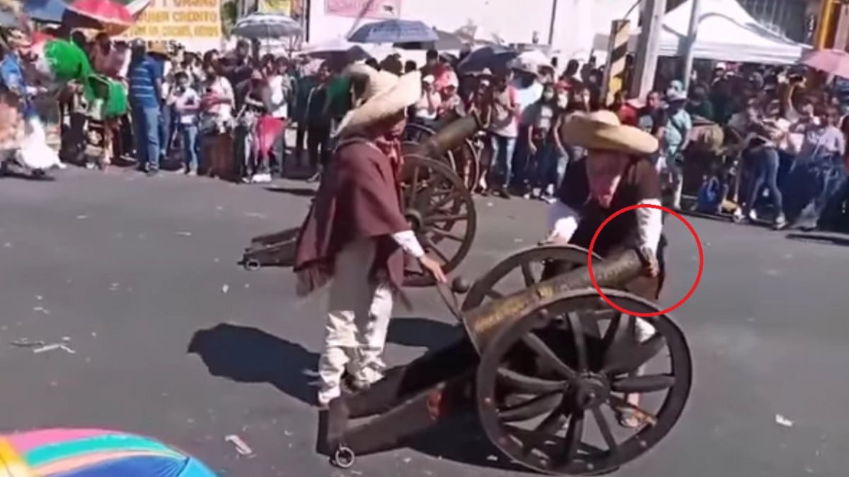 Cañón de pólvora estalla en mano de danzante durante Carnaval