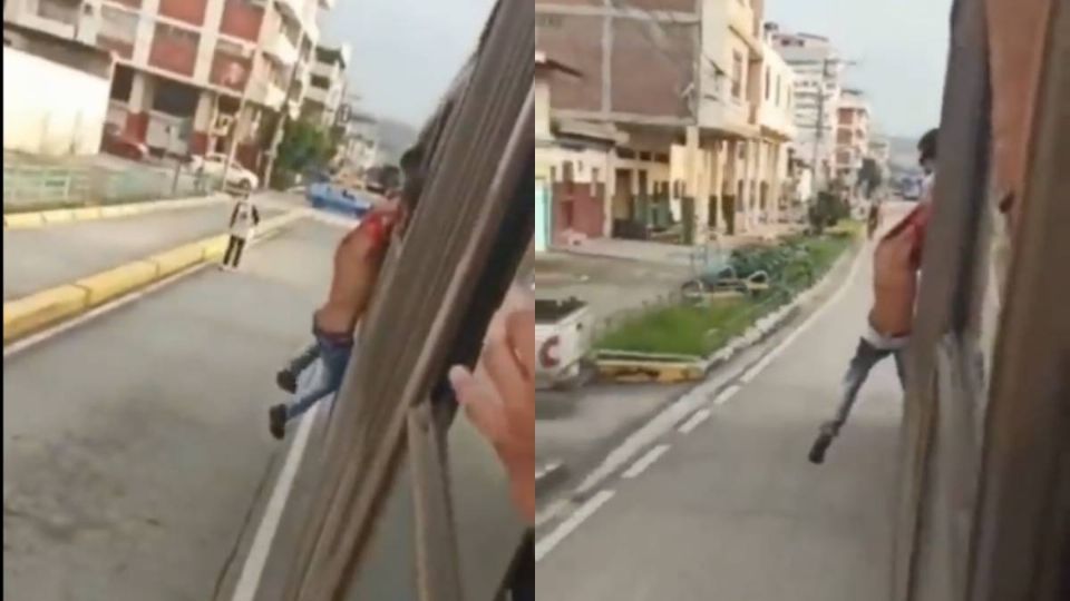 Momento en el que ladrón termina colgado de la ventana para que no lo linchen