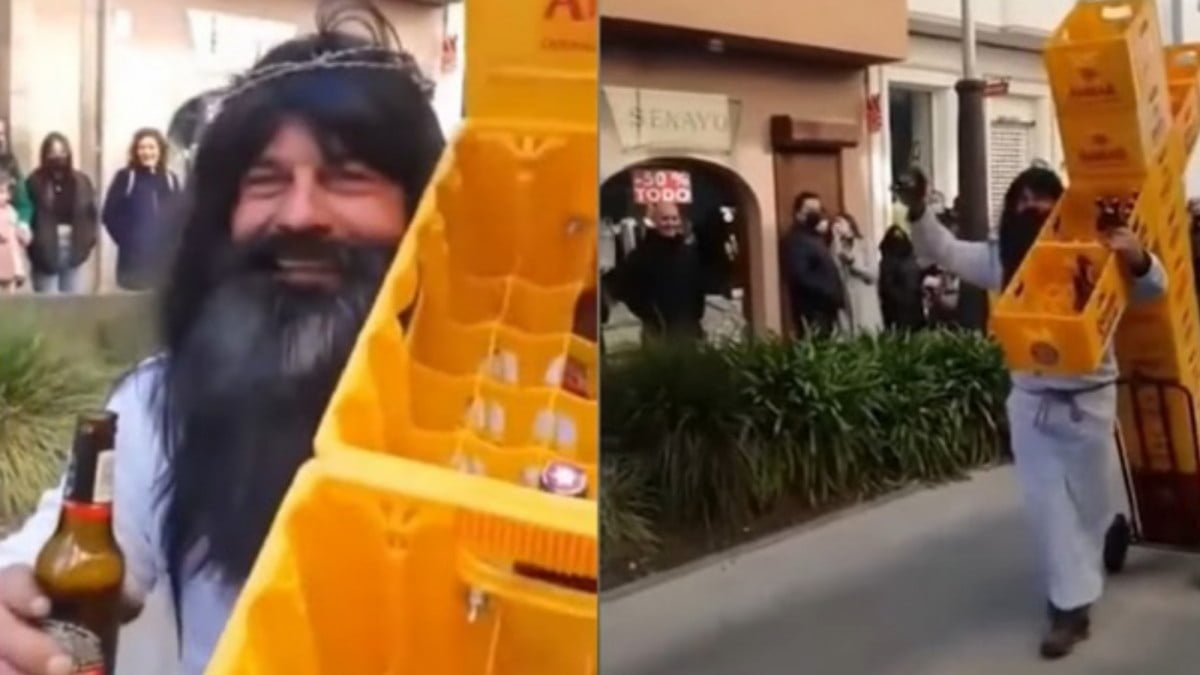Con cruz hecha con cajas de cerveza, hombre representa a Jesús, video genera debate