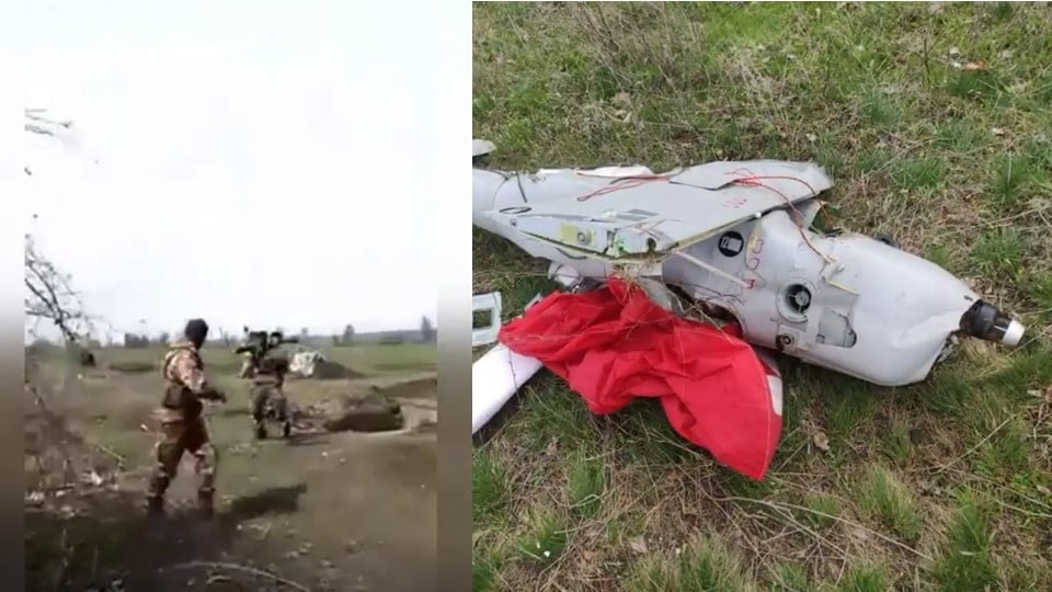 Momento en el que soldados ucranianos derriban dron ruso con un misil