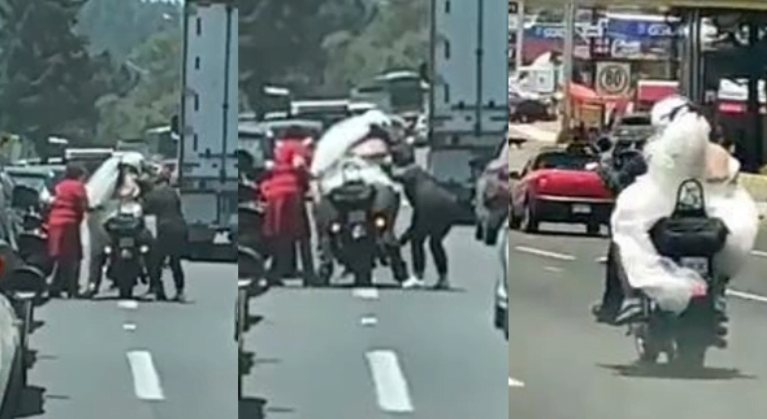 ¡México mágico! Motociclista le da “aventón” a una novia para llegar a su boda