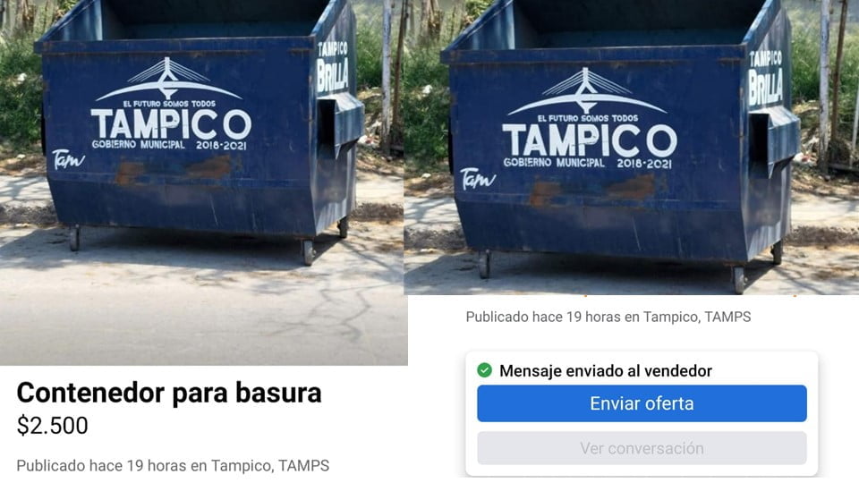 Detecta municipio de Tampico venta ilegal de contenedores de basura en Facebook