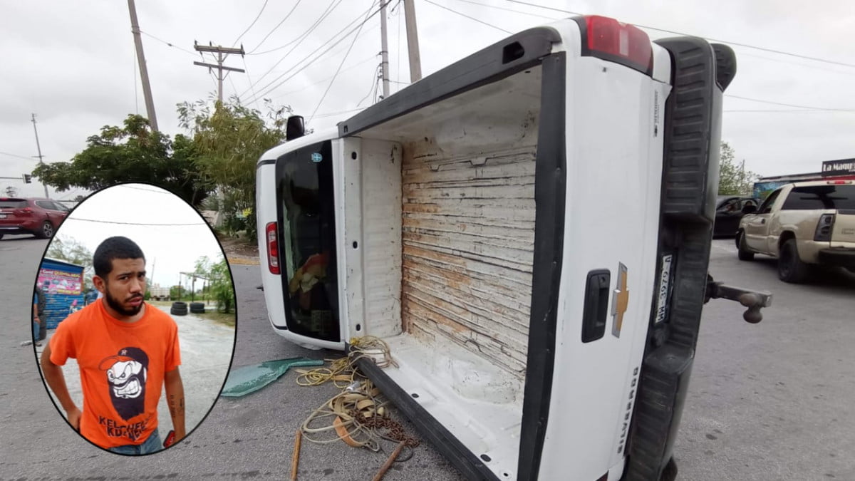 Conductor dormita al volante y vuelca su camioneta