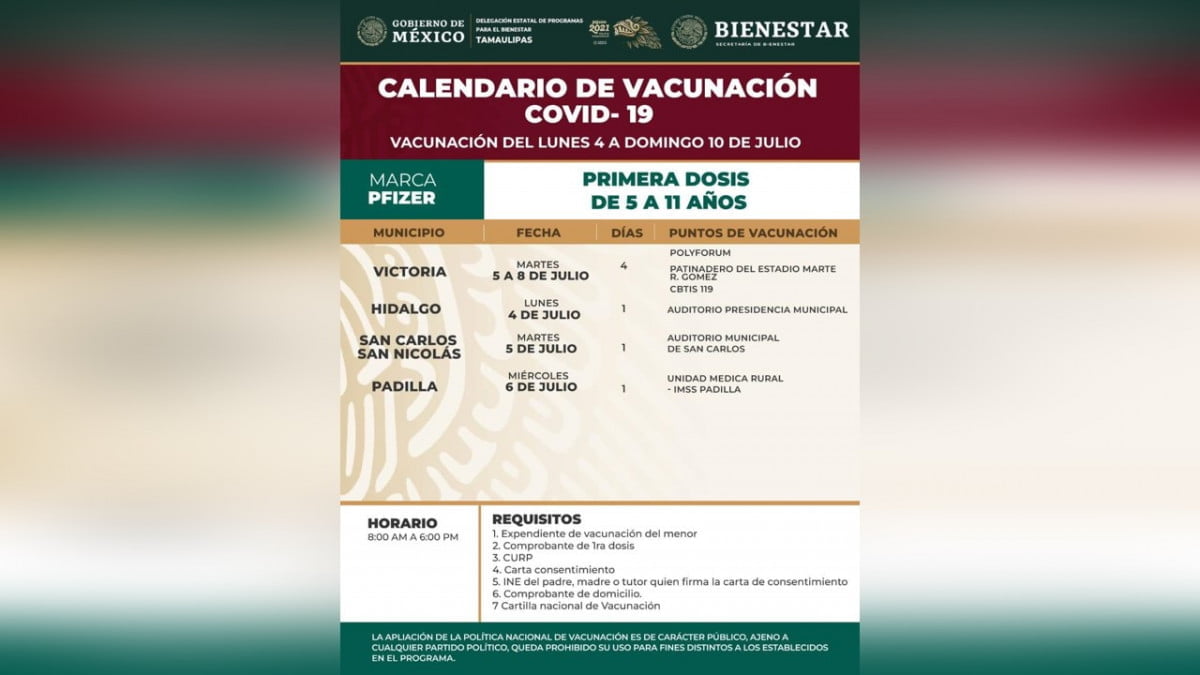 Anuncian calendario de vacunación COVID-19 para niños de 5 a 11 años