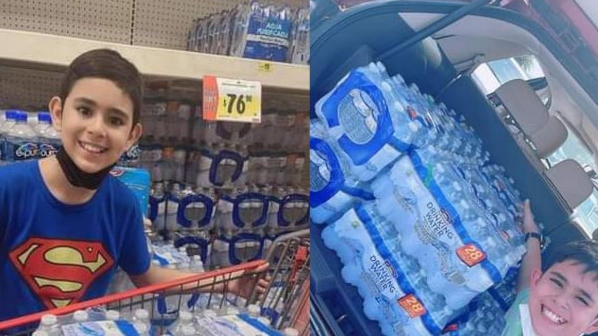 Gabriel Quimbar, niño viral por aplicar uñas, dona agua a Monterrey